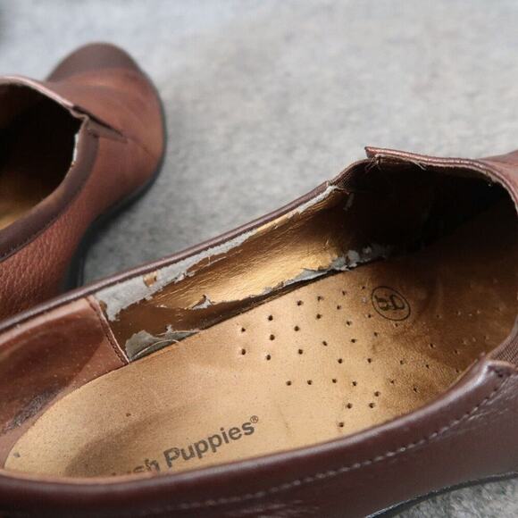 Hush Puppies Shoes Womens 8 Loafer Slip On Casual Leather Comfort Brown Wide Fit - Picture 15 of 16
